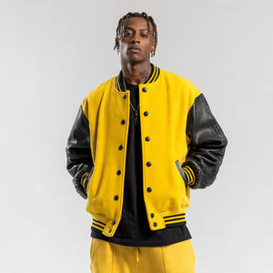 Chaqueta Varsity de Invierno para Hombre, Estilo Urbano, Holgada, Cortavientos, Transpirable, con Mangas de Lana y Logotipo Frontal - Product Image 1