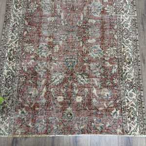 3.6x5.7 ft Vintage Rug, <b>Brown</b> Check Turkish Rug <b>Wool</b> - Product Image 2