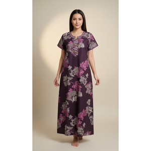 Camisón Evolve Casual Largo con Bolsillo Lateral, Bordado en el Escote, Talla XL, Tejido Suave, Ropa de Dormir con Estampado de Dibujos Animados - Product Image 1