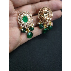ต่างหูสตั๊ดสีเขียวประดับเพชรและสีเขียวมรกตต่างหูสไตล์วินเทจสำหรับผู้หญิงและเด็กผู้หญิงสำหรับงานปาร์ตี้ - Product Image 2