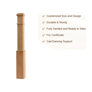 Top nouveau produit 4091F boîte en chêne rouge massif Newel avec détail cannelé OEM ODM disponible Style accessoire de meuble EFS - Product Image 3