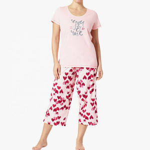 Pyjamas de détente à fleurs en tricot à manches courtes pour femmes, ensembles de vêtements de nuit pour la maison, pyjamas en coton deux pièces pour femmes, Pakistan - Product Image 3