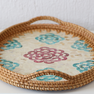 Bandeja de mimbre con forma de flor ovalada, bandeja de servicio de perla Madre, hecha a mano, vietnamita, artesanal, respetuoso con el medio ambiente - Product Image 3