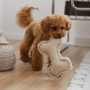 Màu be Con Chó Xương Nhai đồ chơi Squeaky tính năng handmade Puppy đồ chơi thân thiện với môi trường bền vững Linen bọt phim hoạt hình dễ thương chó vừa - Product Image 1