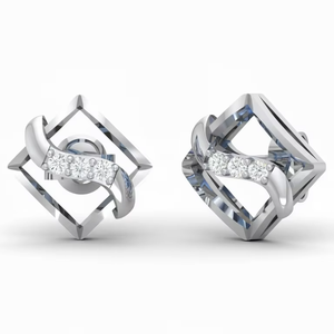 Boucles d'oreilles carrées ondulées en or 14 carats plaqué rhodium avec diamants naturels taille brillant pour femmes - Product Image 1