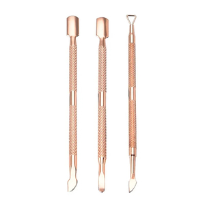 Ensemble de 3 pièces en acier inoxydable pour enlever les peaux mortes, outils de manucure, poussoir à cuticules en or rose - Product Image 1
