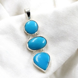 จี้อัญมณีทำด้วยมือสีเทอร์ควอยซ์จี้925เครื่องประดับเงินแท้พร้อมตราประทับ925เครื่องประดับจี้เงิน - Product Image 2