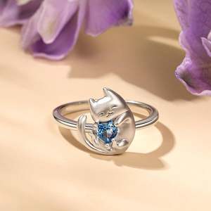 Anillo de Gato Elegante Jeulia con Piedra Azul en Forma de Corazón en Oro Rosa - Product Image 4