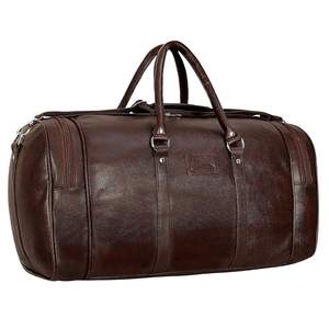 Sac polochon en cuir véritable pour hommes, fait à la main, luxe, décontracté, voyage, week-end, bandoulière, fermeture à glissière, bagage spacieux - Product Image 1
