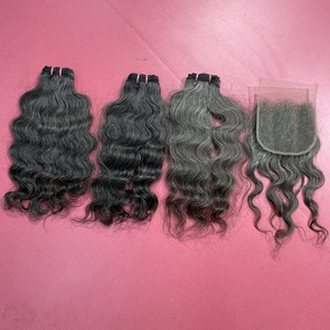 Extensions de cheveux humains vierges non traités, cuticules alignées, 100% donneur unique, cheveux indiens de temple, tissage, fermeture en dentelle, style bouclé - Product Image 6