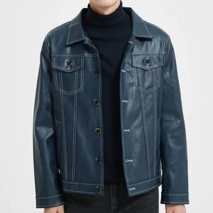 เสื้อแจ็คเก็ตหนังผู้ชายแฟชั่นคอปกสำหรับฤดูใบไม้ร่วงและฤดูหนาว สไตล์ลำลองสำหรับขี่มอเตอร์ไซค์  ผ้าแคนวาสเคลือบหนังแท้ - Product Image 4