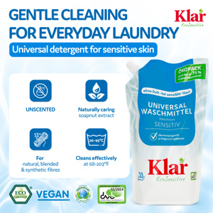 Détergent à lessive liquide universel écologique vegan KLAR RTS 1, 1,5 L, Ecopack, sans parfum, 33 lavages, hypoallergénique pour bébé - Product Image 2