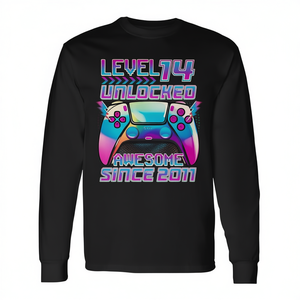 Superbe t-shirt de jeu vidéo 2011 pour garçon de 14 ans, niveau 14 débloqué, t-shirt promotionnel unisexe à manches longues de qualité supérieure - Product Image 2