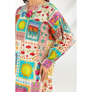 Ensemble imprimé en coton et viscose de style bohème, respirant et adapté à l'été - IPST-77229 - Product Image 3