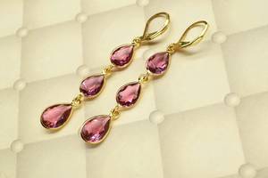 Boucles d'oreilles clous en tourmaline rose, mignonnes, pour anniversaire, pierre de naissance d'octobre, bijoux artisanaux en pierres précieuses, argent 925 plaqué or 14K - Product Image 4