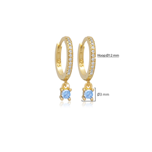 Pendientes colgantes de plata turca con diseño redondo pequeño de Aguamarina CZ, joyería fina, joyería artesanal turca - Product Image 5