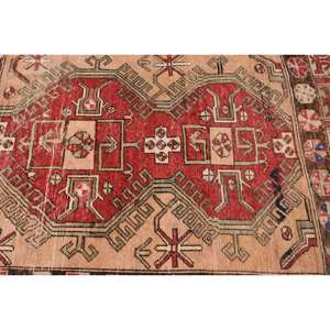 Alfombra Clásica de Lana Roja y Beige con Diseño de Patchwork, 4.3 x 6.3 pies, Estilo Kilim, Alfombra Rectangular Turca de Gran Tamaño, Respetuosa con el Medio Ambiente, con Base de Látex, para Pasillo - Product Image 5