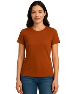 เสื้อยืดคอกลมผู้หญิงผ้าคอตตอนสีน้ำตาลสนิมผ้านุ่มระบายอากาศได้ดีเสื้อลำลองแขนสั้นเหมาะสำหรับสวมใส่ในฤดูร้อนทุกวัน - Product Image 1