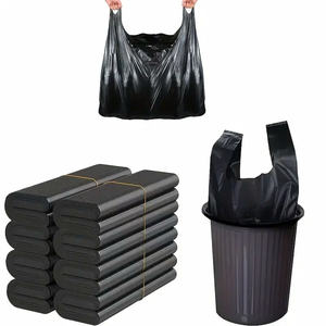 Bolsa de camiseta de HDPE/LDPE negra personalizada de alta calidad, materiales a prueba de fugas y reciclados, uso en supermercado con impresión por huecograbado - Product Image 3