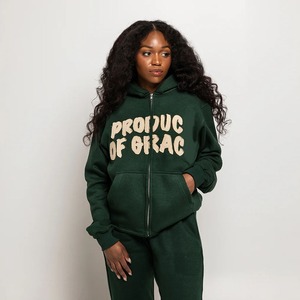 Trendy Distressed Puff Printed Men's <b>Zip</b> up Hoodie Flared Pants Tracksuit 2 Piece Set Unisex Fleece Zipper Hoodie & <b>Trouser</b> Set - Product Image 4