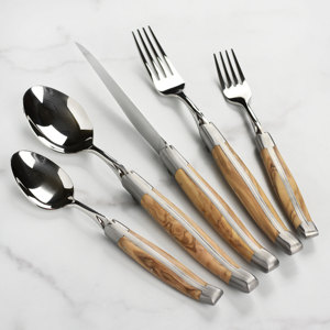 Couverts en acier inoxydable de haute qualité avec poignées en bois Couverts Couteaux à miroir Fourchettes Cuillères Argenterie de restaurant - Product Image 2