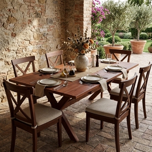 Outdoor Solid Teak Wood <b>Dining</b> Table X Base Slatted Top Rectangular Wooden Table Patio Garden Setup Art Design Decor - Product Image 3