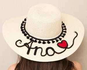 Sombrero de Paja Personalizado con Nombre, Bordado a Mano, Ala Ancha, para Playa, Pesca, Ciclismo, Casual, para Mujer, Viajes de Verano, Adulto - Product Image 1