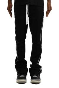 Piste personnalisée pour hommes pantalon de flair empilé 100% coton pantalon de survêtement évasé avec pantalon à rayures latérales de couleur noire - Product Image 4