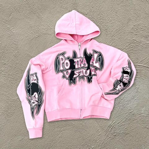 Sweat à capuche zippé surdimensionné pour hommes sur mesure, sérigraphie délavée à l'acide, sweat à capuche bon marché uni blanc noir 500 g/m² - Product Image 1