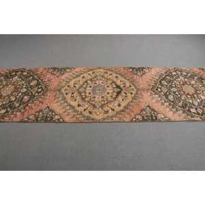 Alfombra Turca Vintage de 3x11.9 pies, Alfombra Ombré Marrón Naranja - Product Image 2