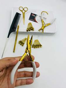 Kit d'outils d'extension de cheveux en microbilles et attachés à la main avec aiguille à coudre pinces à cheveux en acier inoxydable plaqué or - Product Image 5