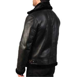 Veste pour homme en cuir de mouton véritable, veste en peau de mouton de qualité supérieure avec fourrure noire pour homme, col à boucle, design élégant - Product Image 5