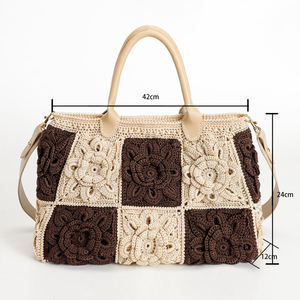 DearHot Sale Wholesale Customizable Handmade Crochet Color Blocked Floral Tote <b>Bag</b> Cotton Open Shoulder Strap for Daily Casual - Product Image 6