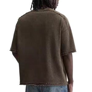 Camisetas al por mayor 100% algodón con efecto desgastado para hombre, de buena calidad, corte regular, ajuste slim, antiarrugas, lisas, personalizables para verano. - Product Image 2