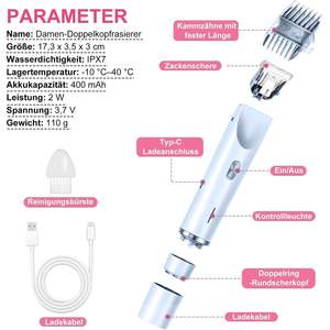 Afeitadora Eléctrica Femenina de Doble Cuchilla para Uso en Seco y Húmedo, para Rostro, Piernas, Brazos, Área del Bikini, Resistente al Agua IPX7, Afeitadora Rotatoria de Repuesto para el Cuerpo - Product Image 1