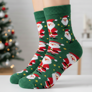 Calcetines Navideños Festivos con Diseño de Papá Noel, Calcetines de Mezcla de Algodón con Estampado de Copos de Nieve, Lindos Calcetines de Invierno para Regalo de Navidad - Product Image 1