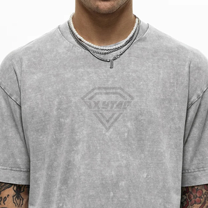 100% coton lourd hommes col rond surdimensionné goutte épaule Streetwear T-Shirt Anti-rides Anti-rétrécissement respirant longue longueur - Product Image 5