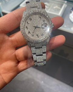Montre Hip Hop Luxury Iced Out Moissanite Diamond Bracelet en acier inoxydable avec fenêtre à cadran en verre - Product Image 1