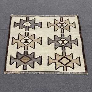 3.2x2.6 ft Rug, Turkish Vintage Small Rug, <b>Brown</b> Kilim <b>Wool</b> Rug - Product Image 1