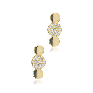 Zircon Triple Round Shape Gold Plated Fine Jewelry Handmade Wholesale 925 <b>Sterling</b> <b>Silver</b> <b>Stud</b> Earrings Women's Trendy - Product Image 2