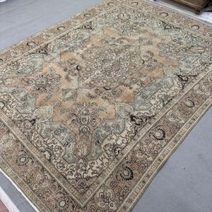 9.3x12.8 ft Oversize Vintage Rug, Turkish Rug, <b>Brown</b> Blue Patchwork <b>Wool</b> Rug - Product Image 2