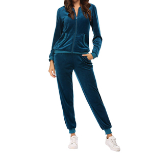 Ensemble de survêtement pour femmes, personnalisé, bleu, sexy, tendance, en velours, jogging pour femmes - Product Image 2