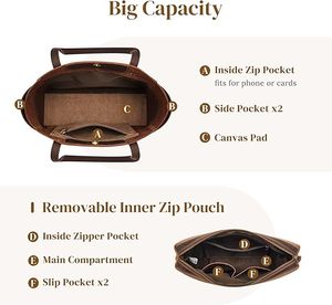 กระเป๋าโท้ทหนังแท้สะพายไหล่ขนาดใหญ่กระเป๋าถือวินเทจสำหรับผู้หญิงกระเป๋าหนังแบบดึงขึ้นสำหรับผู้หญิงสีน้ำตาล - Product Image 2