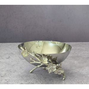 Bol en métal argenté de qualité supérieure Bol décoratif de table ronde de dernière conception avec accent floral au prix le plus bas - Product Image 3