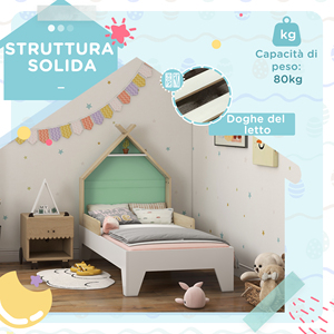 AIYAPLAY Lit d'enfant 3-8 ans en forme de maison avec côtés en bois, 144x74x110cm, vert - Product Image 4