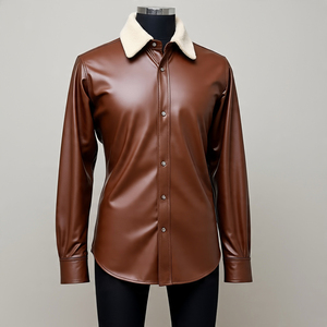 Camisas con cuello de plumón de cuero genuino para hombre hechas a mano personalizadas de alta calidad | Camisas de cuero de oveja pesadas para hombre al por mayor 2025 - Product Image 3