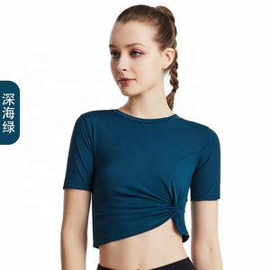 Camiseta Deportiva de Verano 2026 para Mujer, Diseño con Nudos Laterales, Color Sólido, Transpirable, Manga Corta, para Yoga, Gimnasio y Running - Product Image 6
