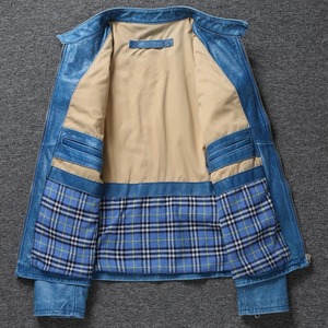 Chaqueta de moto azul Retro Para Hombre con cremallera abrigo ajustado de piel de vaca suave con relleno de poliéster nueva condición - Product Image 4