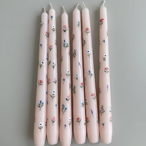 Hand Painted Floral <b>Taper</b> <b>Candles</b> Custom Light Pink Pastel Smokeless for Weddings Christmas Home Decor & Events - Product Image 1