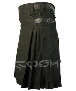 Kilt utilitario de algodón negro con correas ajustables con bolsillos tácticos duraderos Kilt negro Highland Cargo para un estilo versátil todos los días - Product Image 3